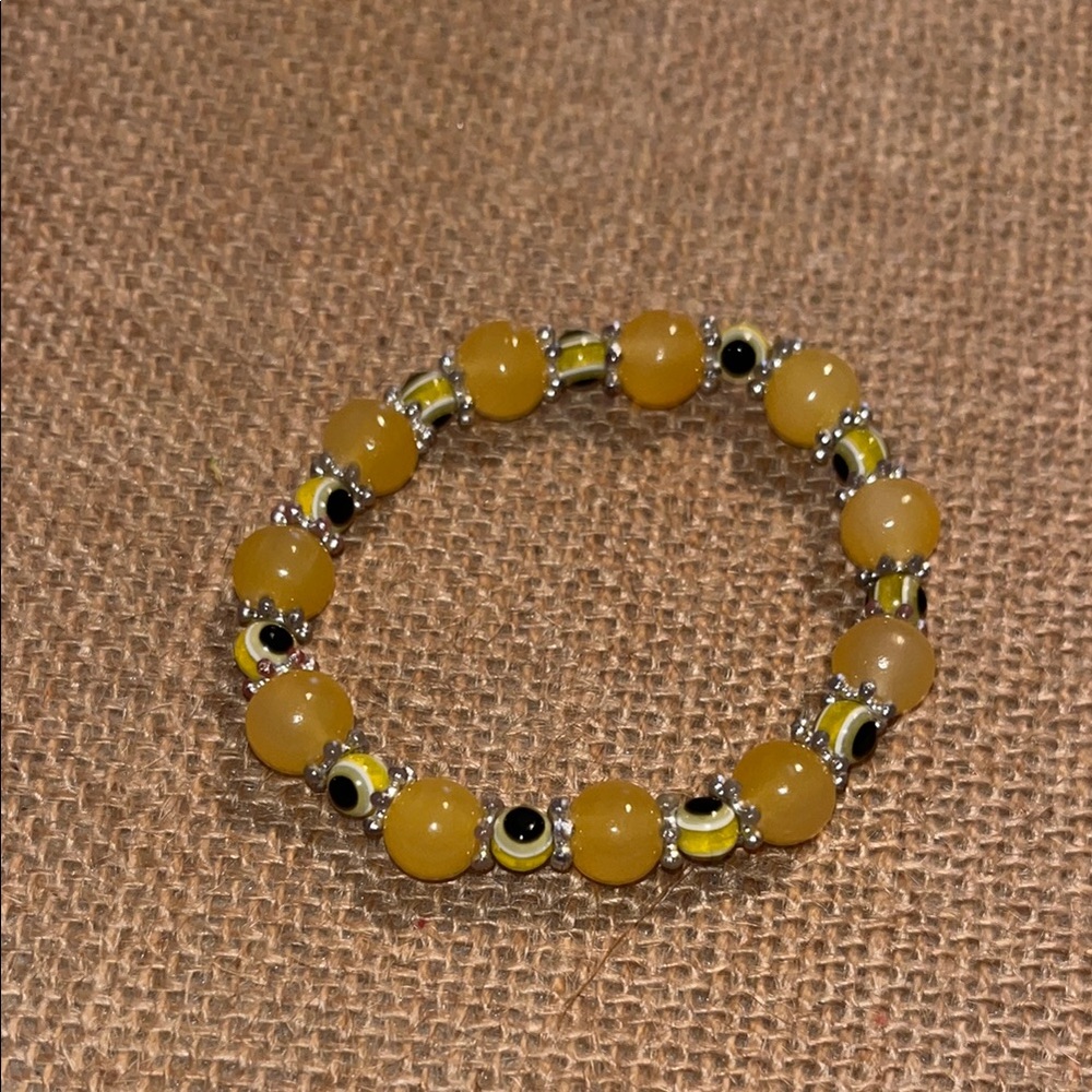 Yellow Beaded evil eye protection Bracelet with Silver Accents